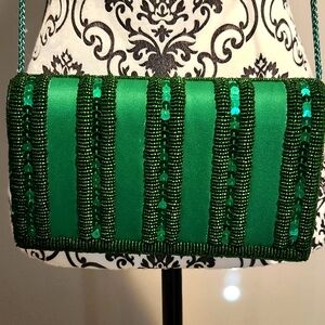 Green Satin & Sequin Evening Bag
